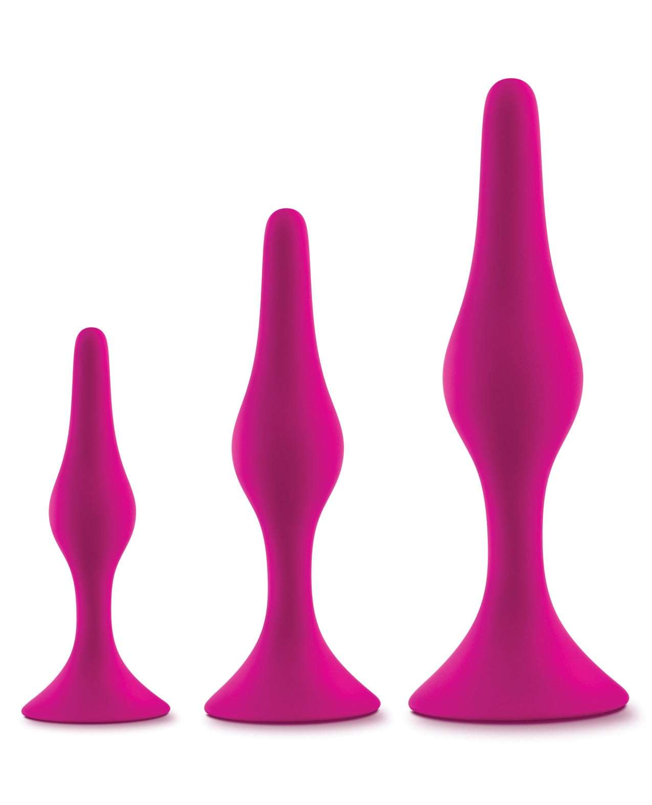 Blush Luxe Beginner Plug Kit in pink with three graduated tapered silicone plugs for comfortable anal play.