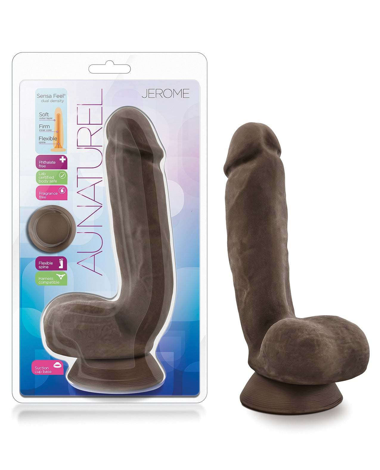 Blush Au Naturel Jerome Brown dildo with dual density, suction cup base, and realistic texture.