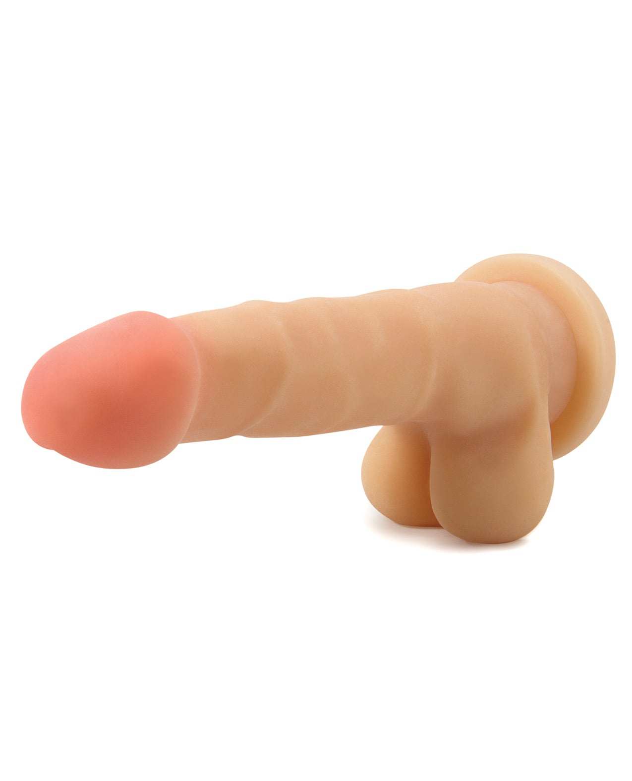 Blush Au Naturel 7-inch beige realistic dildo with posable veined shaft, squeezable balls, and suction cup base