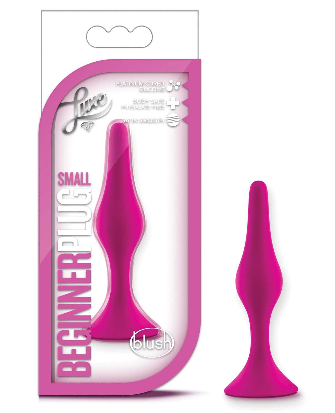 Blush Luxe Beginner Plug Small in pink silicone with tapered tip for comfortable anal play.