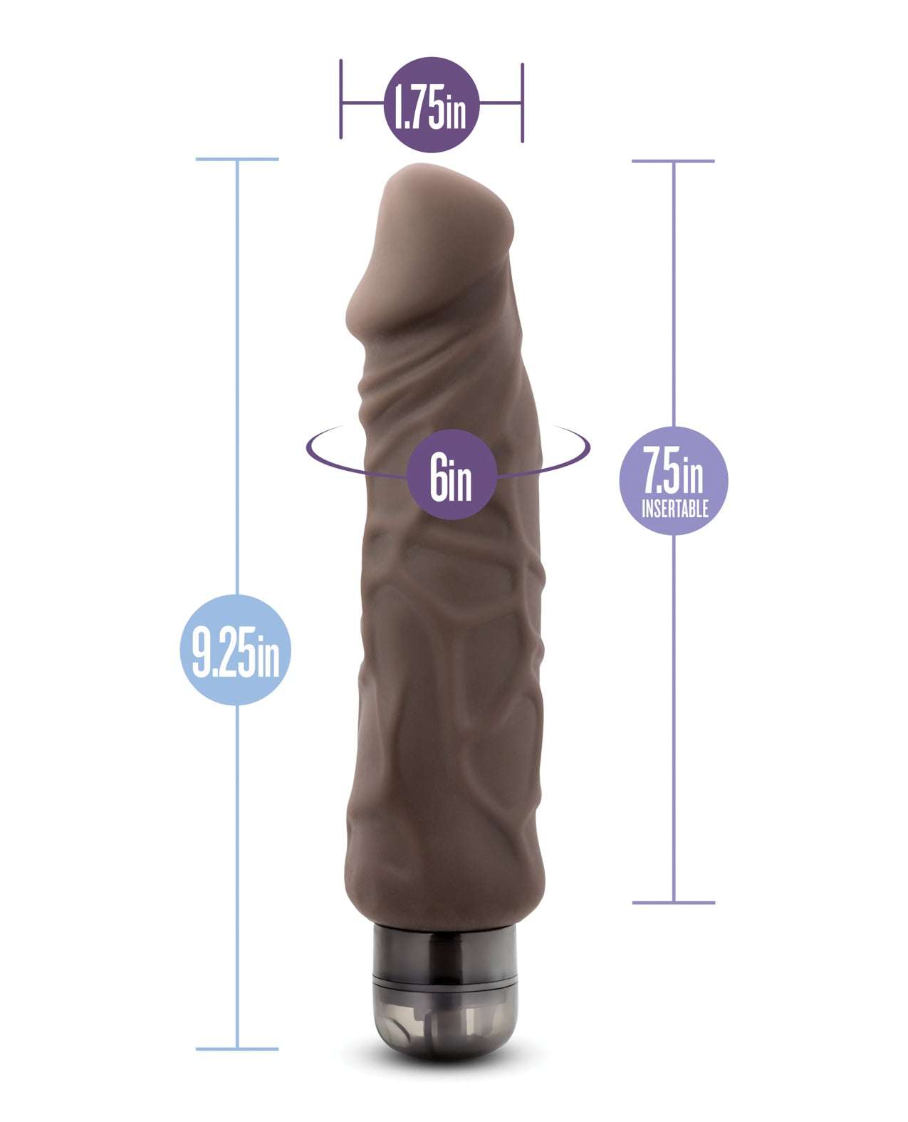 Brown realistic textured vibrator from Blush Novelties with dual density, 9.25 inches long and waterproof design