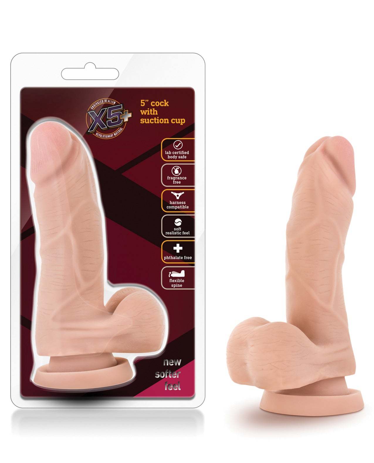 Blush X5 5-inch realistic beige dildo with flexible spine and suction cup base for versatile use