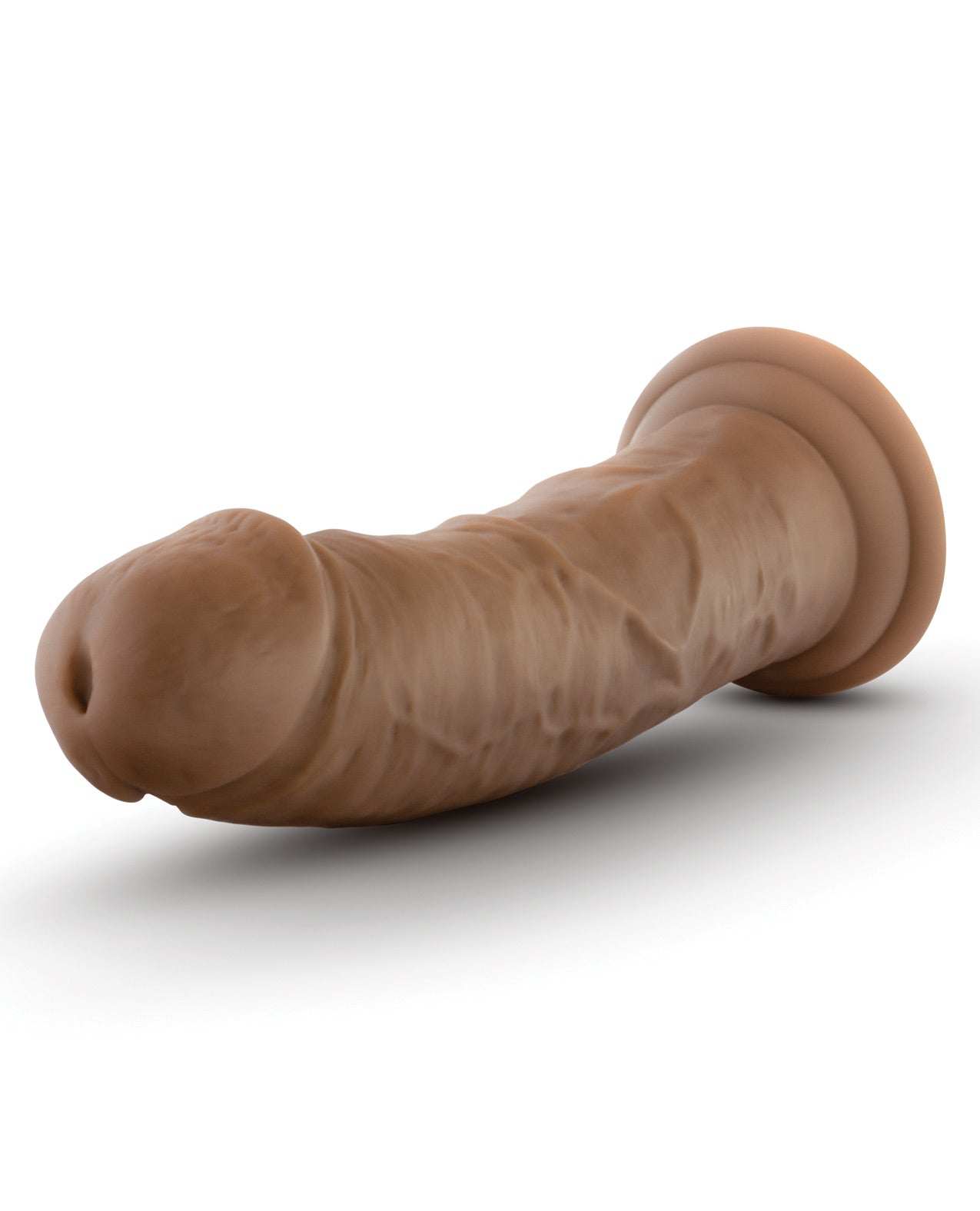 Blush Au Naturel 8 inch dildo in mocha with suction cup, realistic texture and flexible design