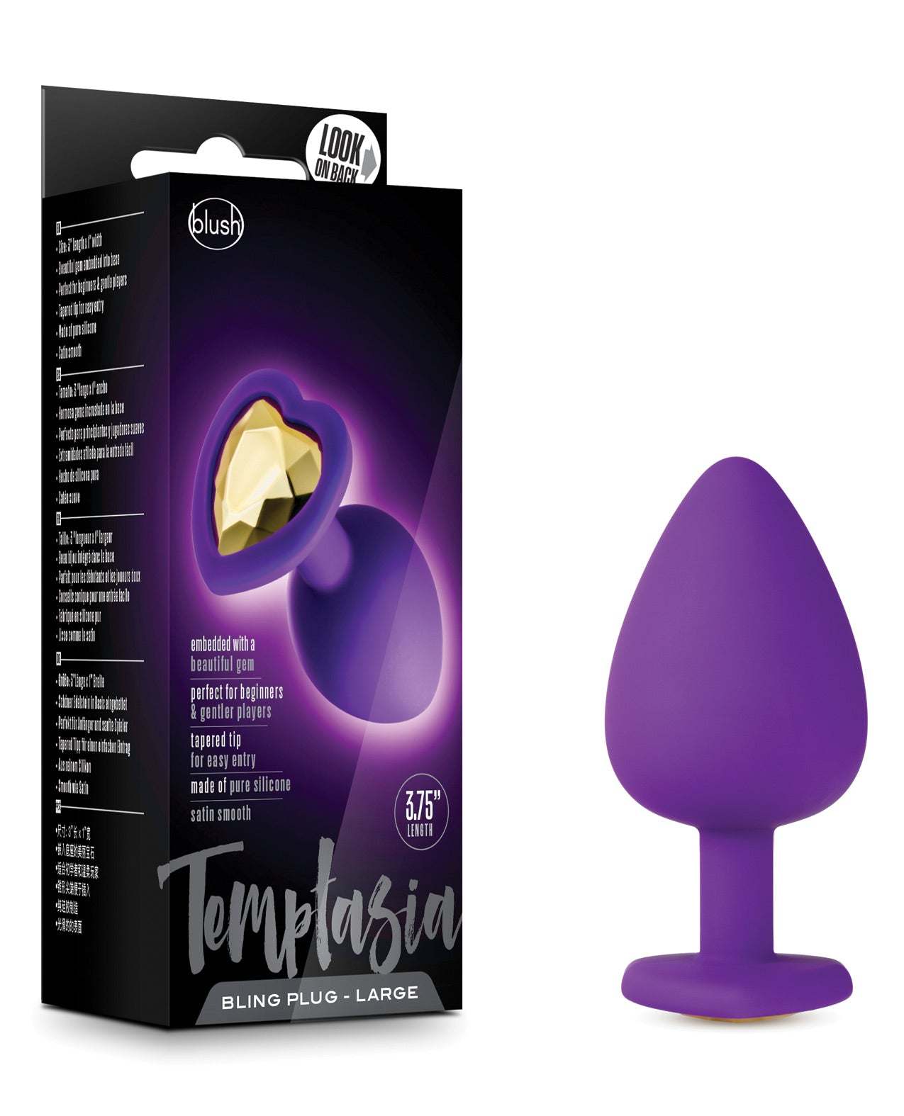 Purple Blush Temptasia Bling Plug w/Gem small silicone anal toy with tapered shape and sparkling gem detail
