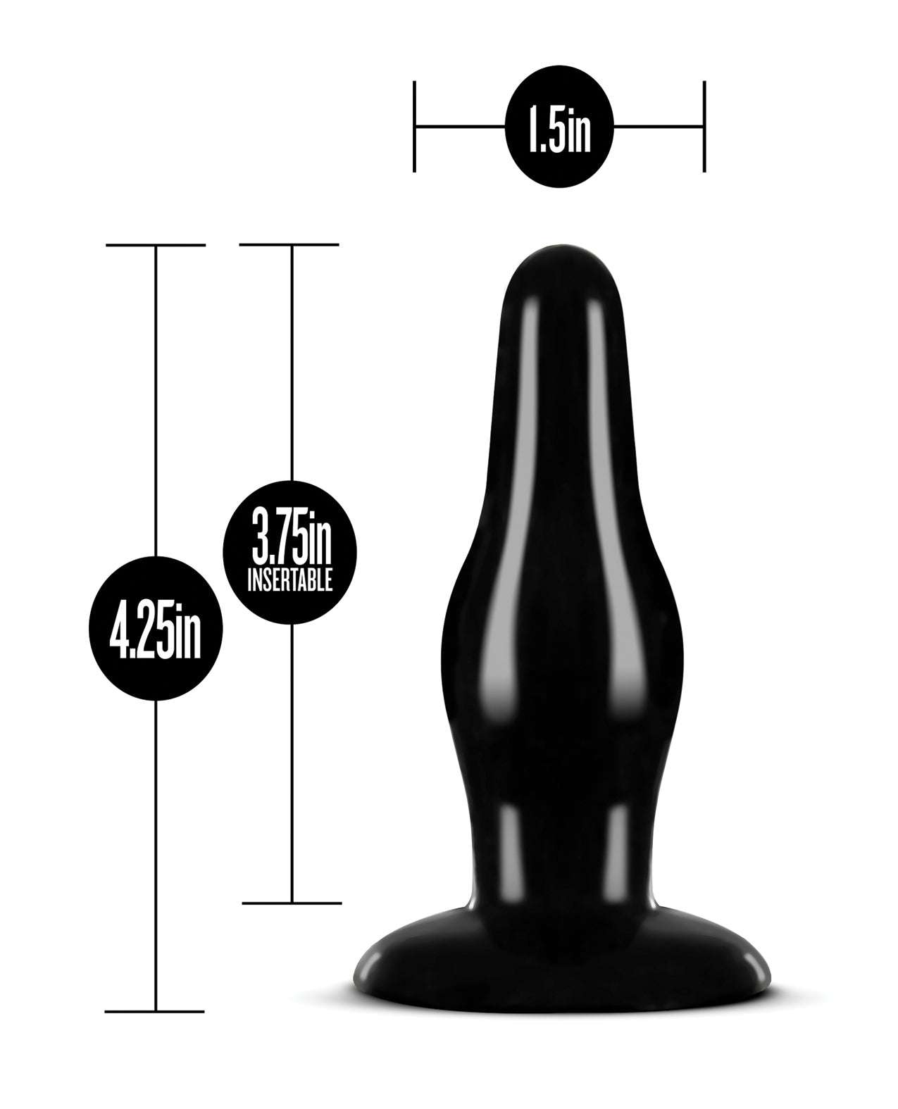 Black Blush Anal Adventures Pleasure Plug with tapered tip and smooth body-safe design, 4.25-inch length and 1.5-inch width for comfortable anal play.