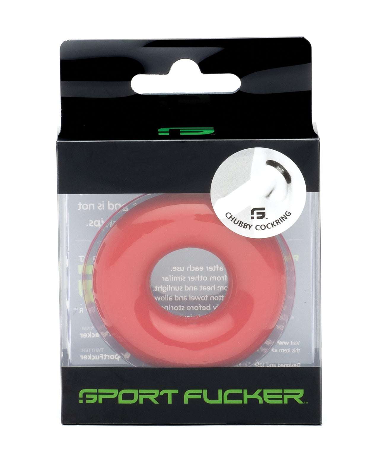 Sport Fucker Chubby Cockring red stretchy TPE ring in black packaging