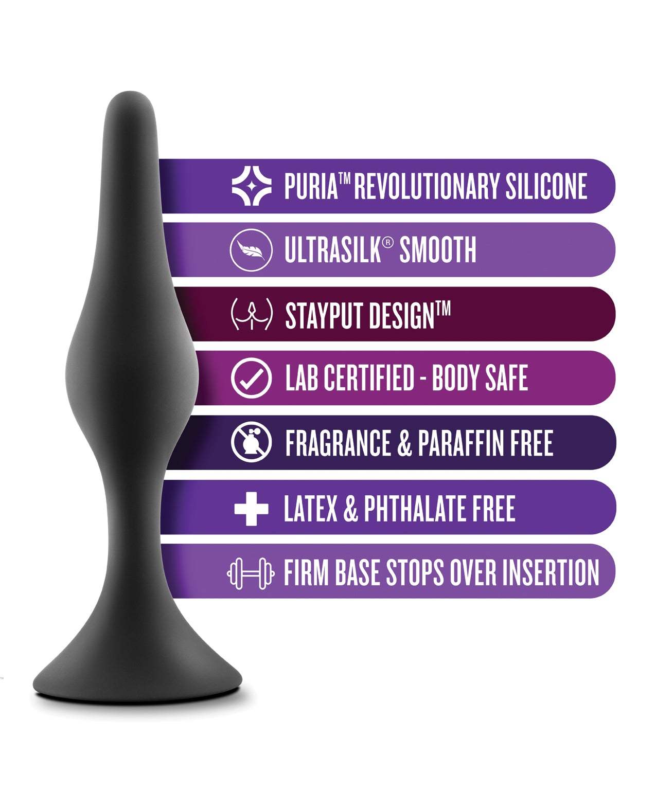 Black Blush Anal Adventures platinum silicone beginner anal plug with tapered design and firm base for safe use