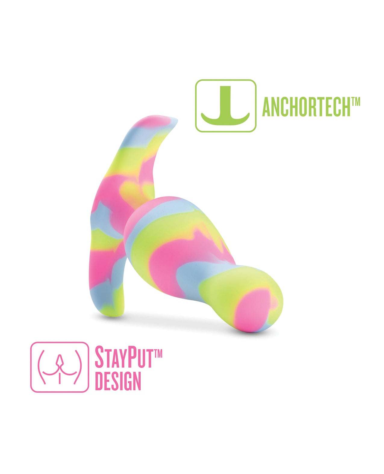 Blush Avant Kaleido Silicone Plug in lime with StayPut design and AnchorTech base, colorful ergonomic anal plug made from body-safe silicone