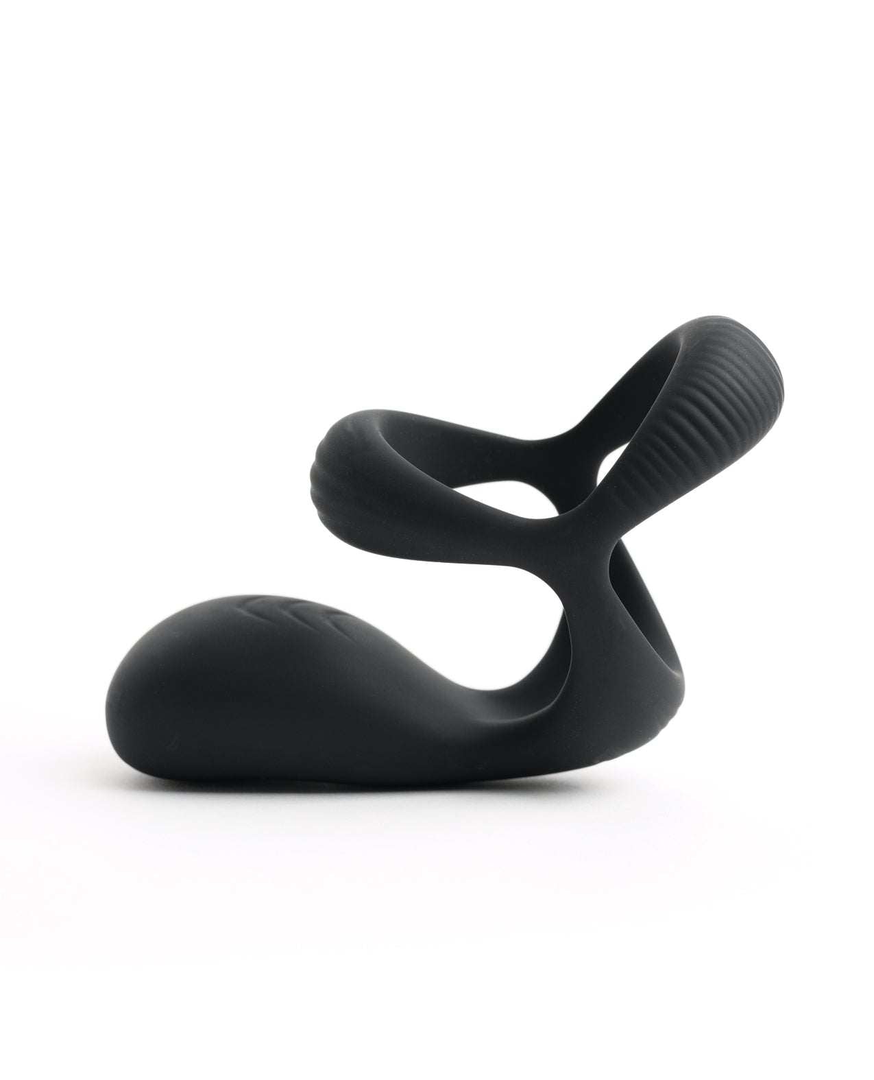 Black Sport Fucker Motovibe Pulse liquid silicone cockring with ball tugger, taint tickler, wireless remote, and rechargeable USB design