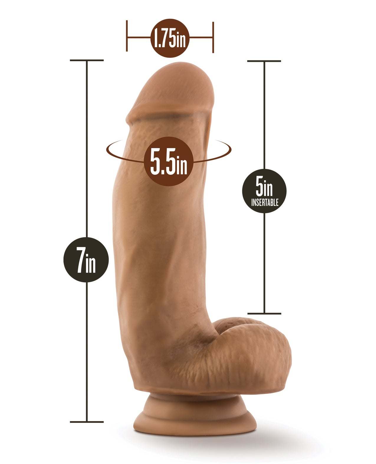 Blush Dr. Skin Silicone 7-inch realistic mocha dildo with balls and suction cup base for hands-free use
