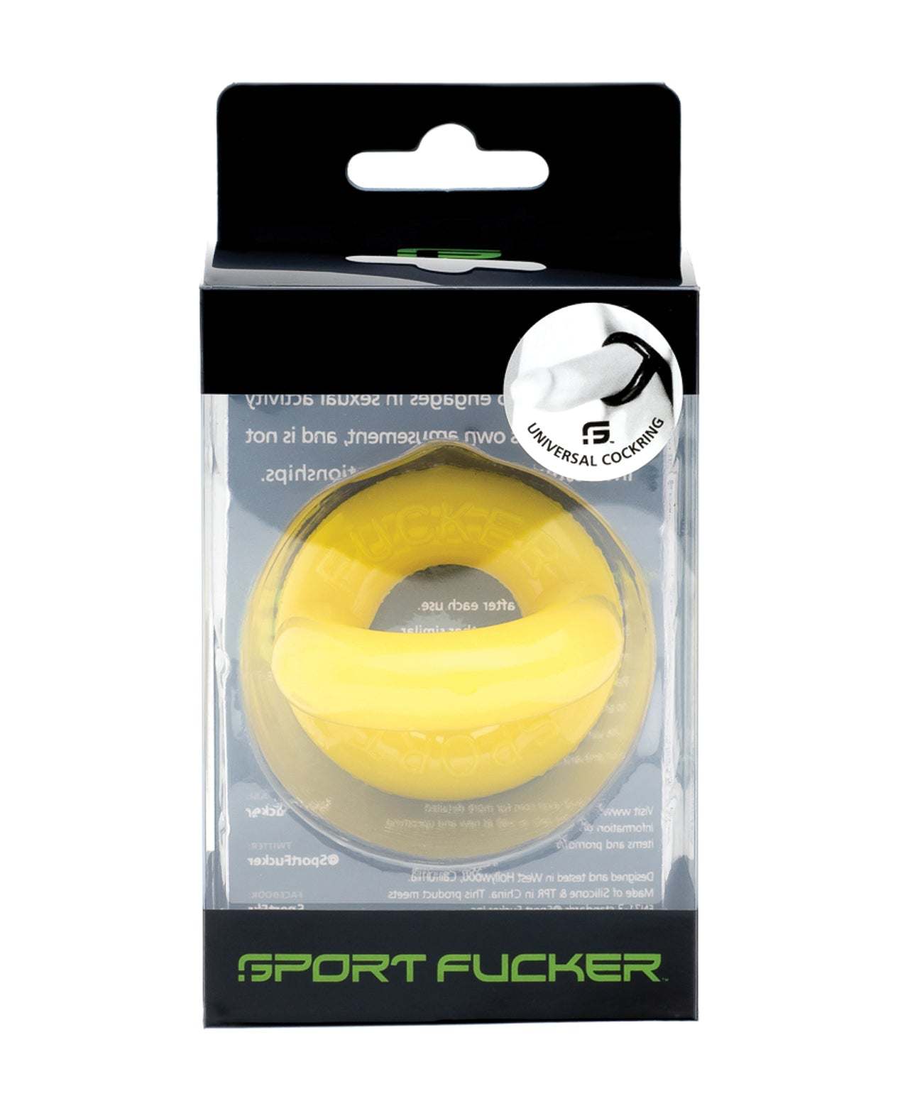 Yellow Sport Fucker Universal Cockring made from stretchy soft TPR material in retail packaging