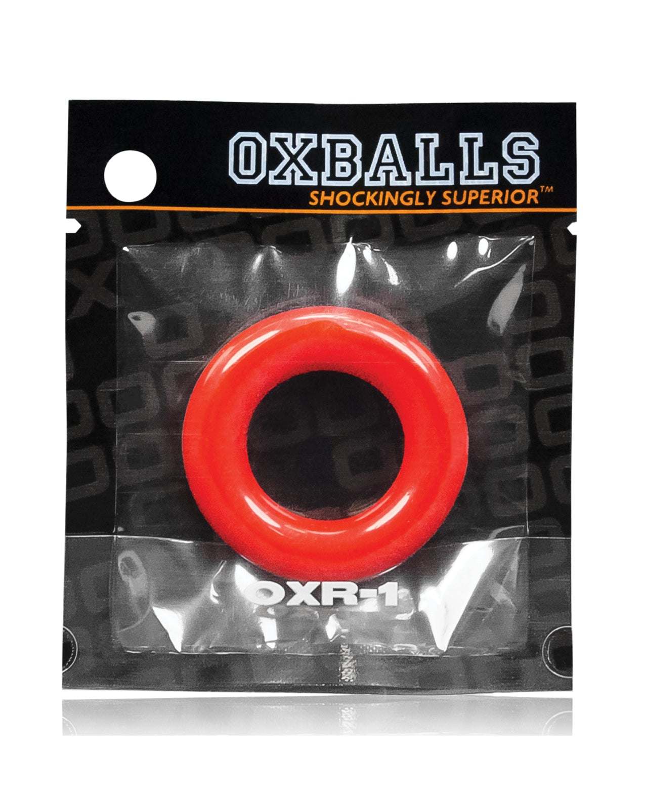 Red Oxballs OXR-1 flexible jelly cockring in retail packaging