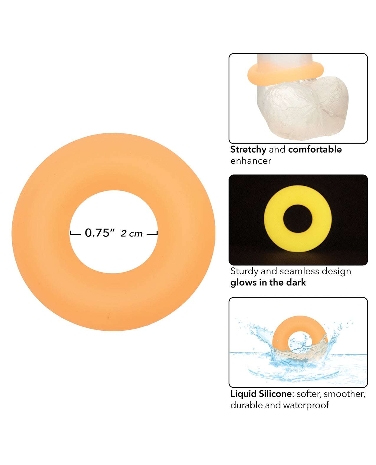 Alpha Liquid Silicone glow-in-the-dark medium cock ring, stretchy, seamless, waterproof enhancer for prolonged intimate moments