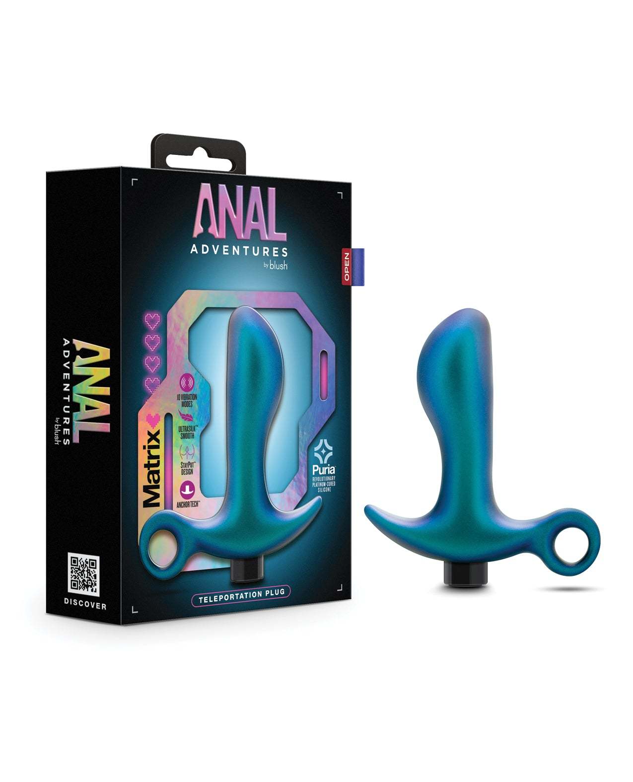 Blush Anal Adventures Matrix Teleportation Plug in Lunar Blue with ergonomic design and USB rechargeable features