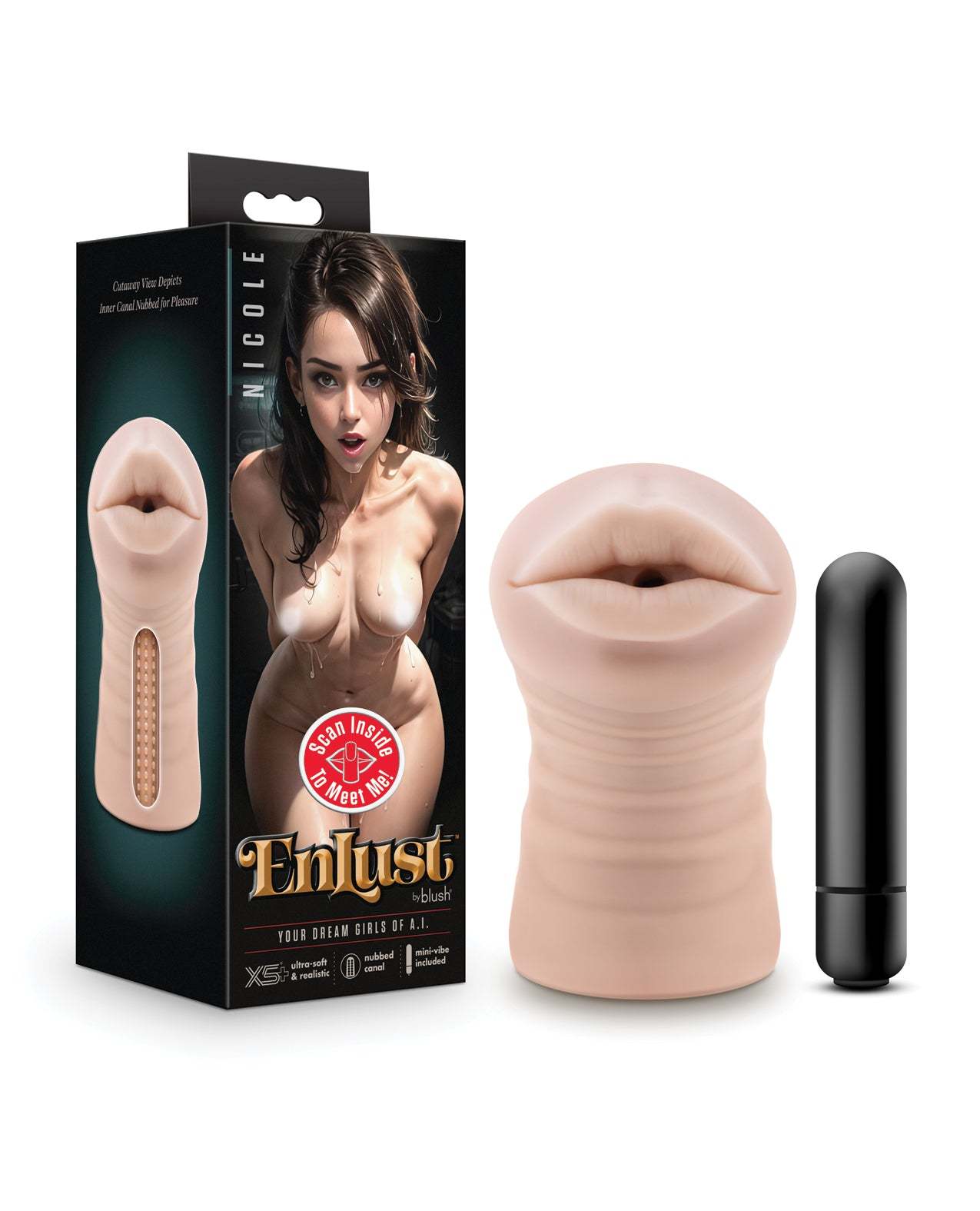 Blush EnLust Mouth Stroker Nicole with vibrating bullet and ultra-soft material for realistic oral pleasure