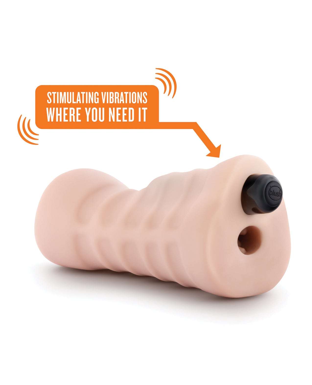 Blush EnLust Mouth Stroker Nicole vibrating male stroker with soft nubbed interior and vibrating bullet for enhanced pleasure
