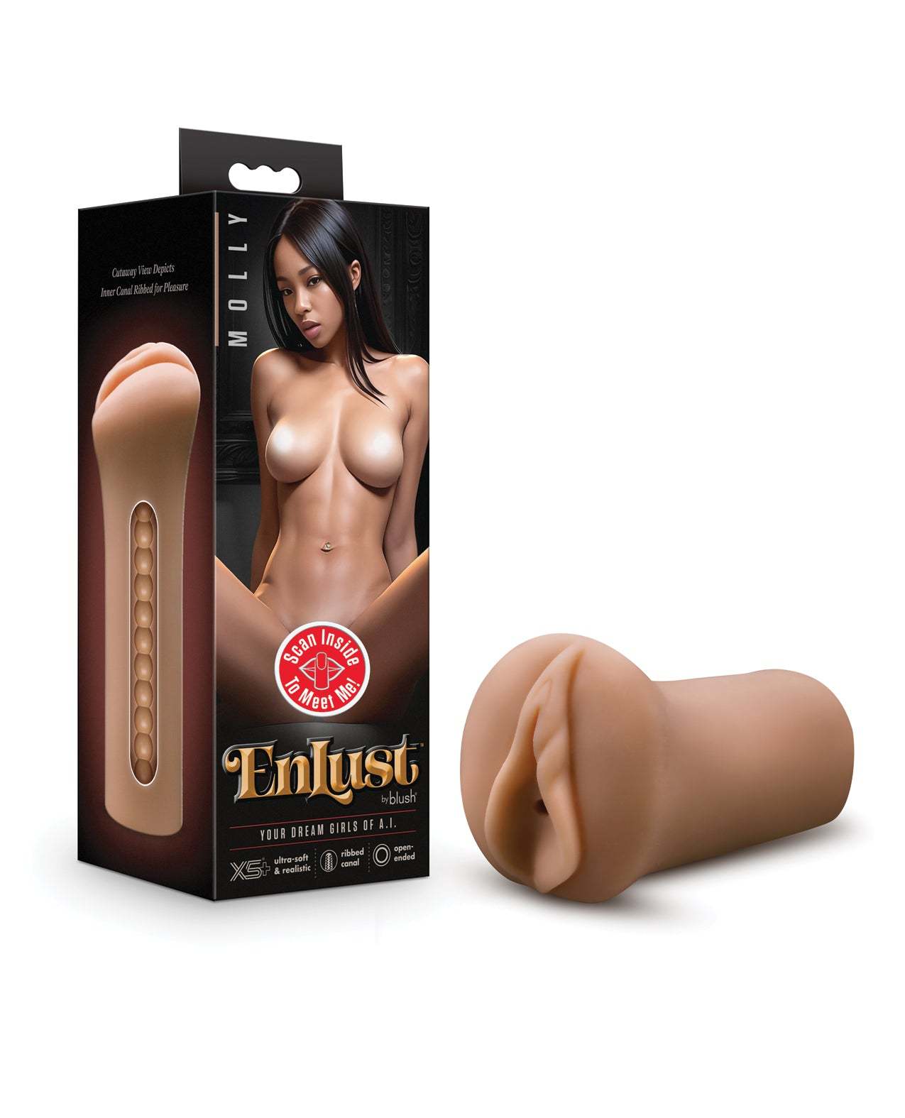 Blush EnLust Realistic Pussy Stroker Molly with ultra-soft X5 Plus material and ribbed interior for intense pleasure