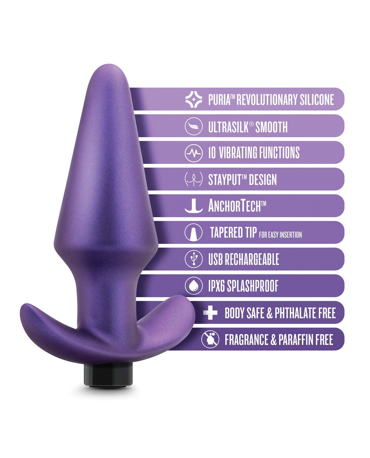 Blush Anal Adventures Matrix Interstellar Astro Violet vibrating anal plug with ergonomic design and body-safe silicone