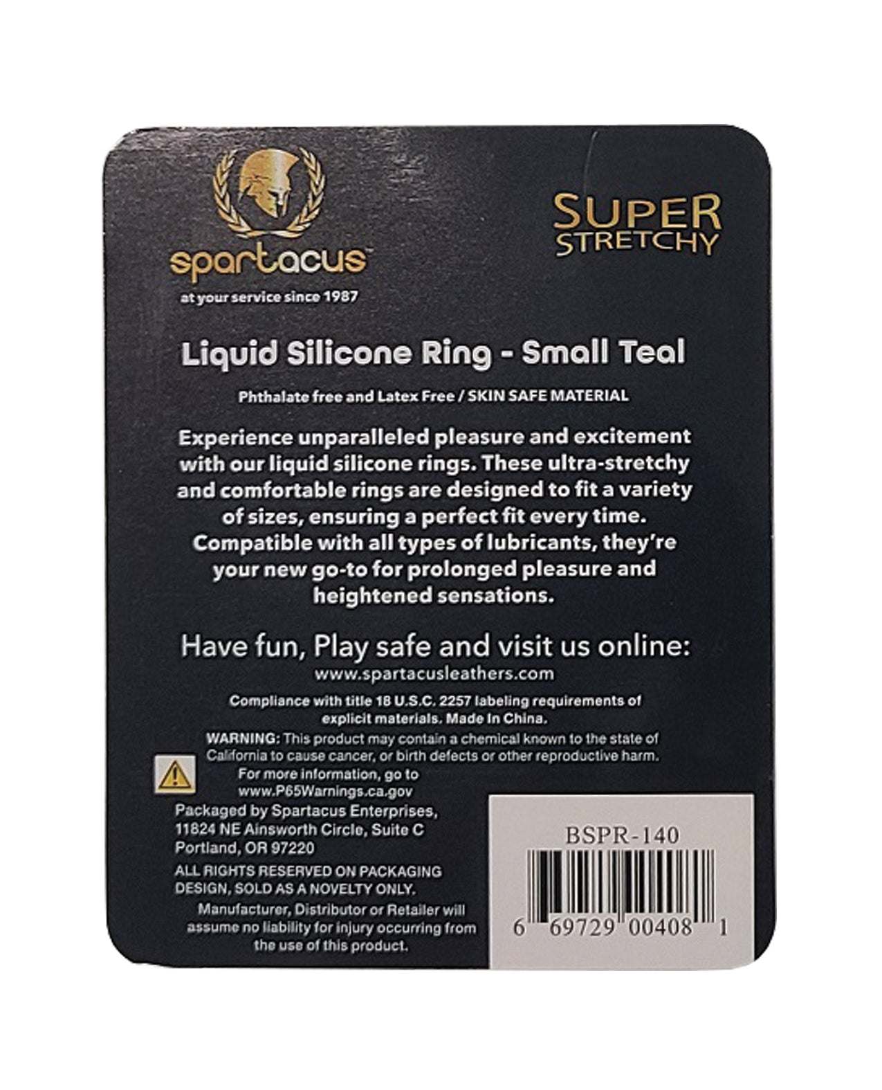 Spartacus Liquid Silicone Cock Ring Small Teal, ultra-stretchy, phthalate and latex free, compatible with all lubricants for prolonged pleasure