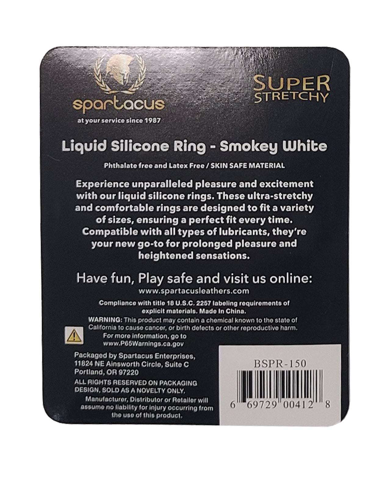 Spartacus Liquid Silicone cock ring in smokey white, ultra-stretchy, phthalate and latex free for prolonged pleasure and comfort.