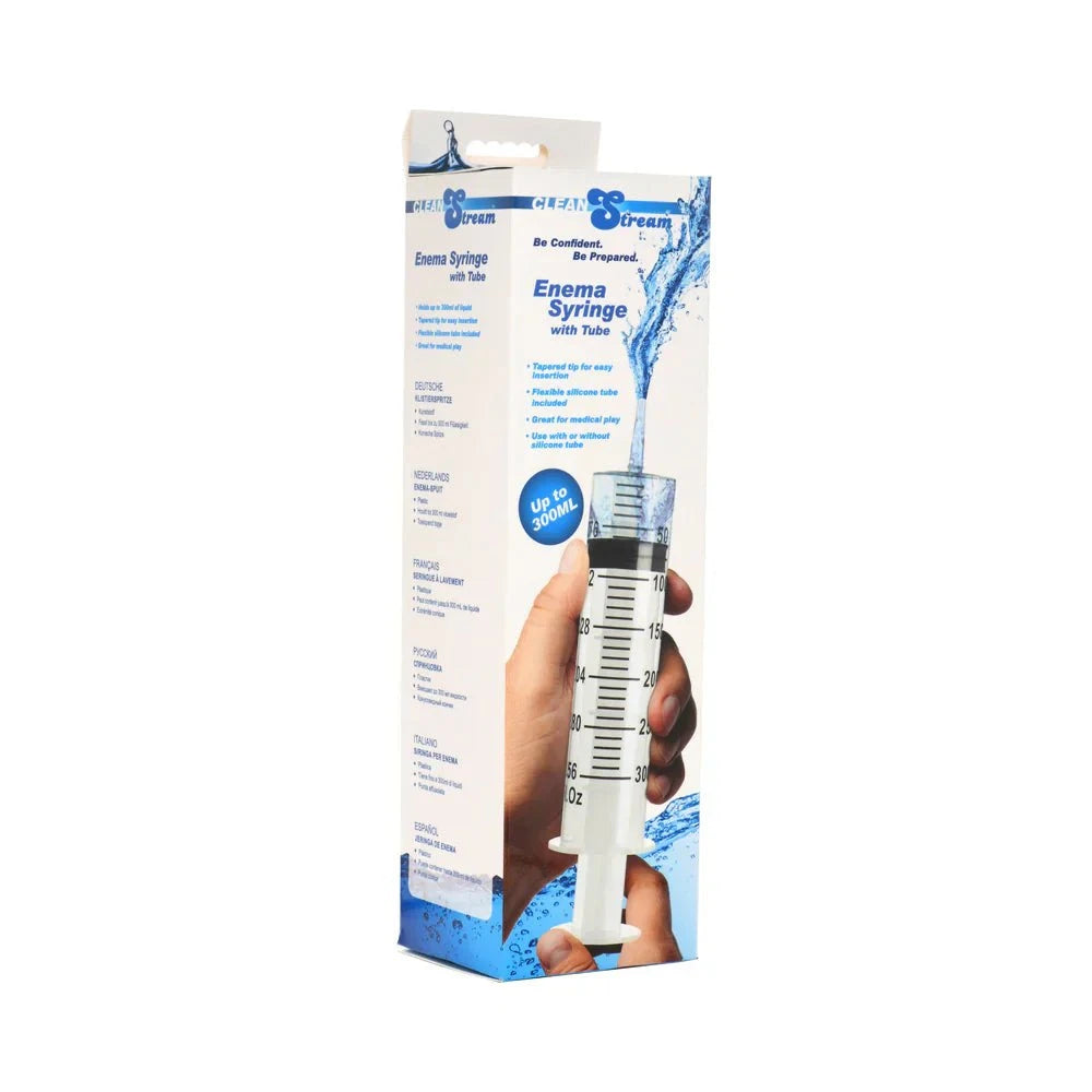 CleanStream 300ml syringe with clear markings and silicone tube for intimate cleansing and medical play.