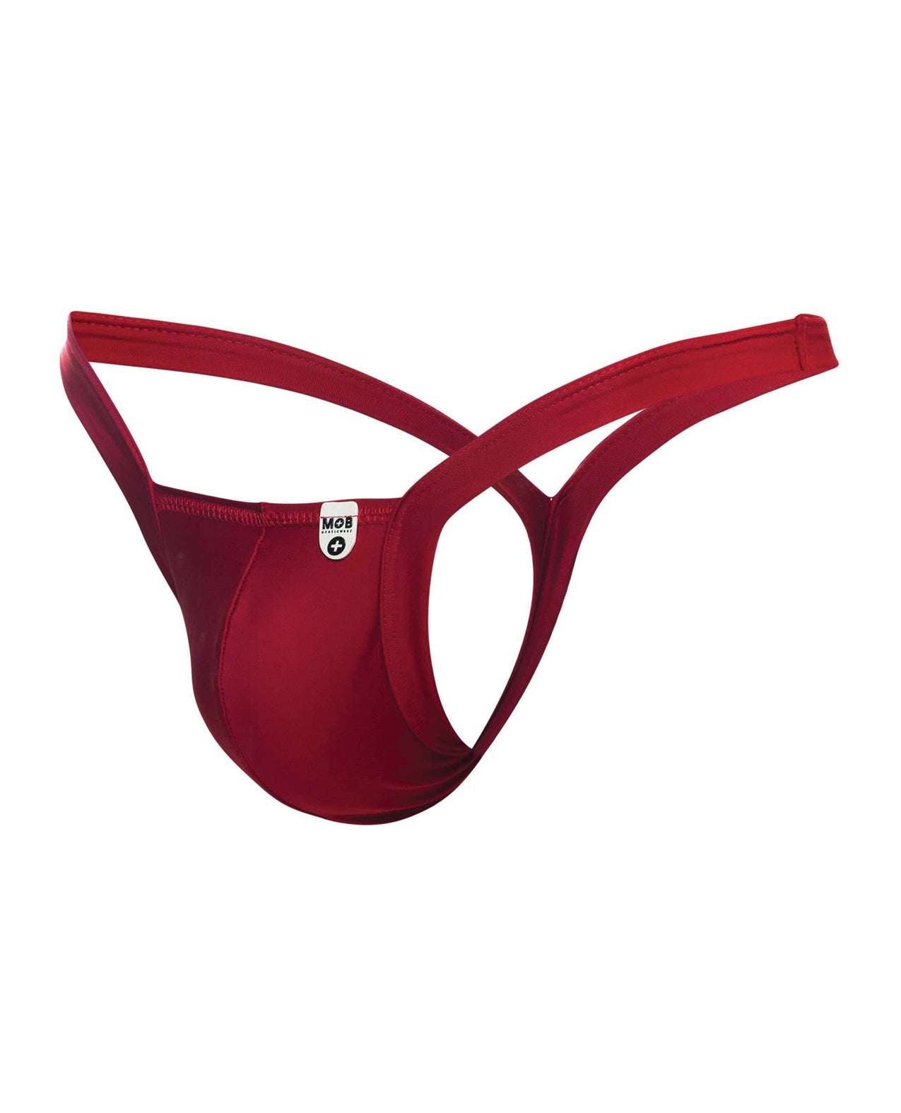 Red Male Basics Y Buns Thong with thin V-straps and exposed pouch for men