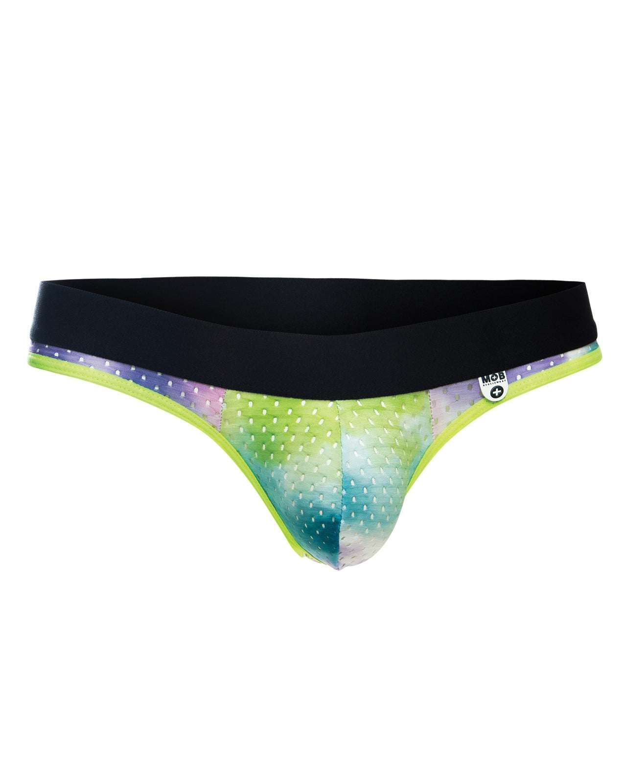 Male Basics MOB Aero Jock green dye athletic men's underwear with black waistband and breathable fabric.
