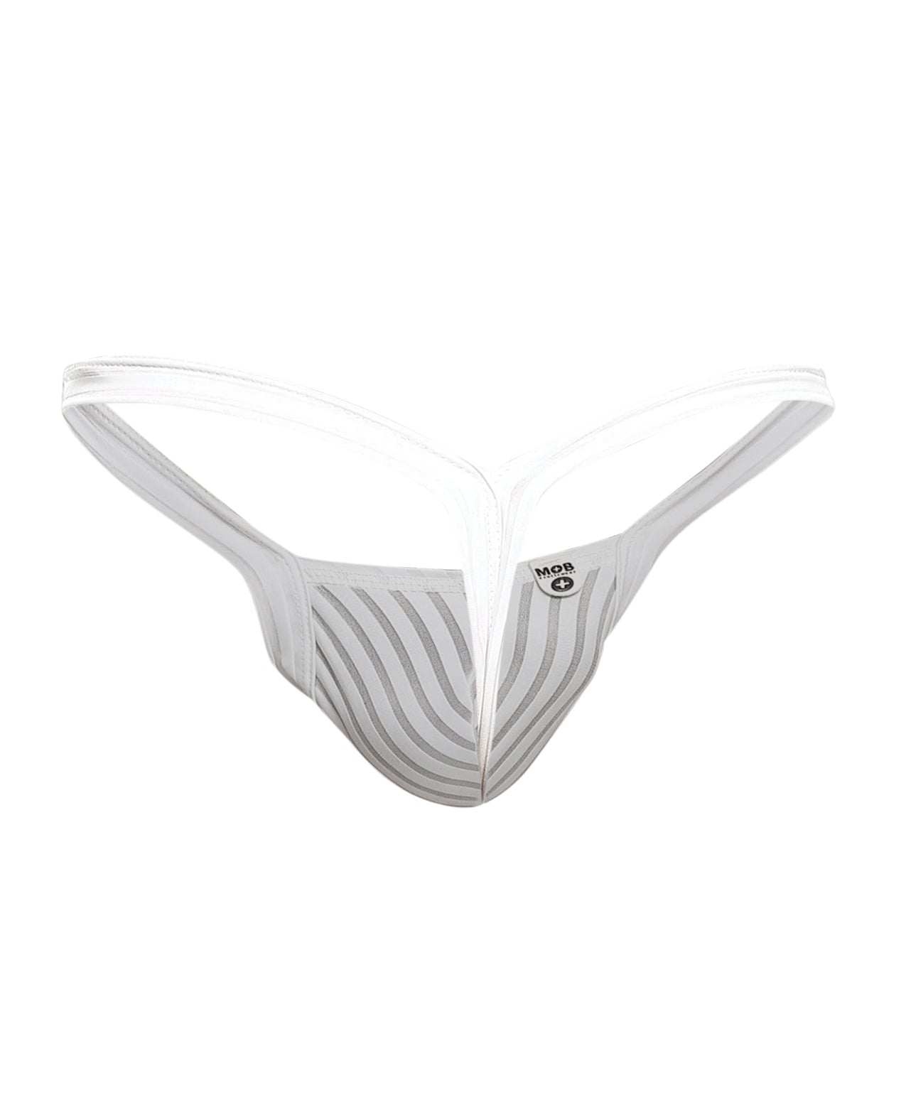 Male Basics Y Buns Thong in white sheer fabric with thin V-straps for men