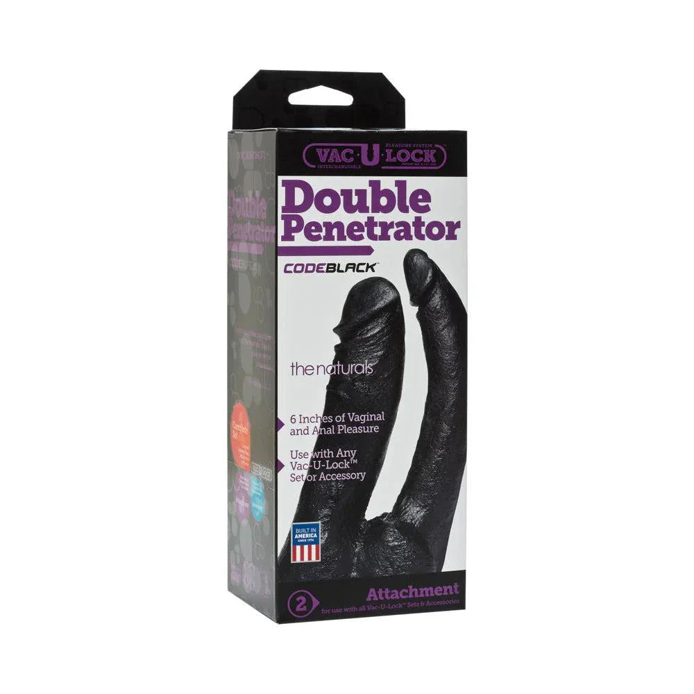 Vac-U-Lock Double Penetrator The Naturals CODEBLACK dual-action black dildo attachment for vaginal and anal pleasure.