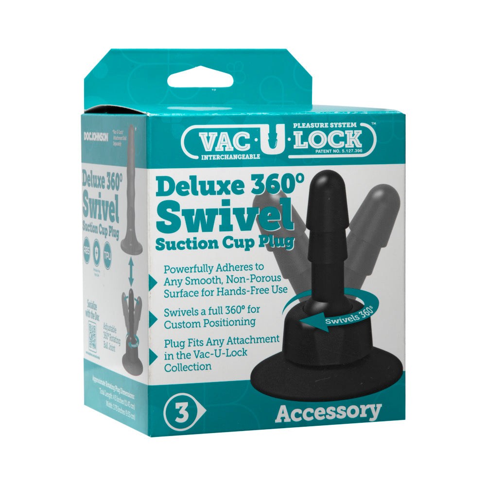Vac-U-Lock Deluxe 360° swivel black suction cup plug for hands-free use on smooth surfaces