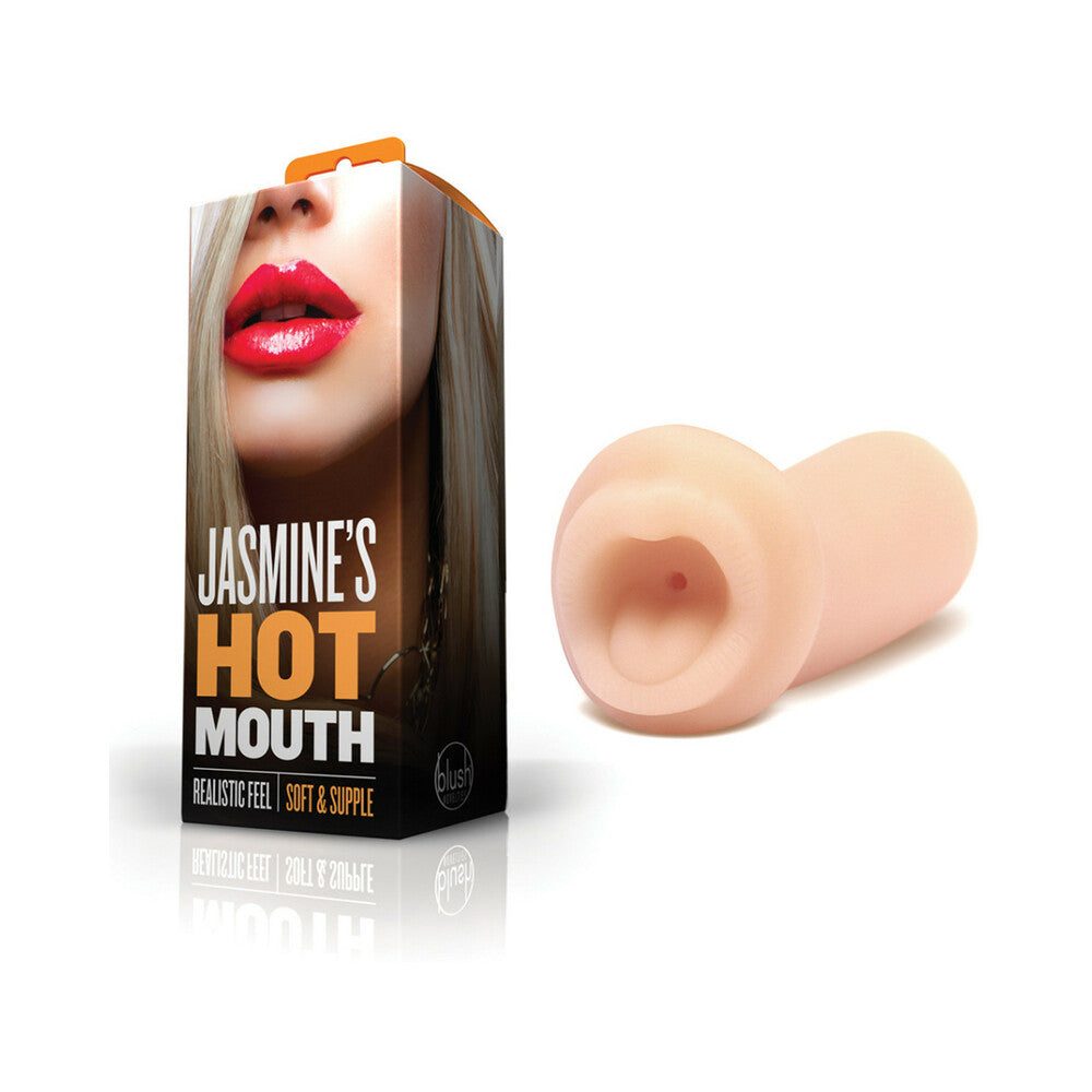 X5 Men Jasmine's Hot Mouth oral stroker in beige with realistic, soft, and supple texture and snug fit