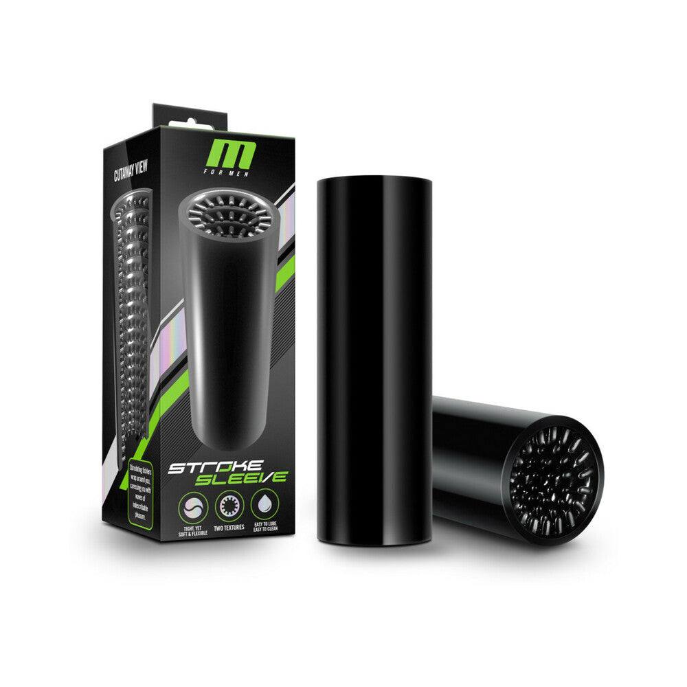 M for Men Stroke Sleeve reversible black stroker with soft ribbed texture and snug fit for enhanced pleasure