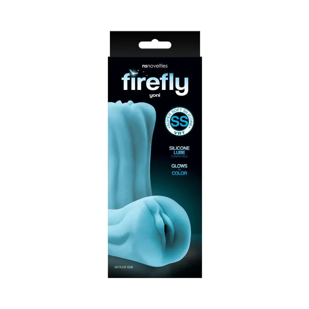 Firefly Yoni Stroker blue silicone glow-in-the-dark masturbator packaging