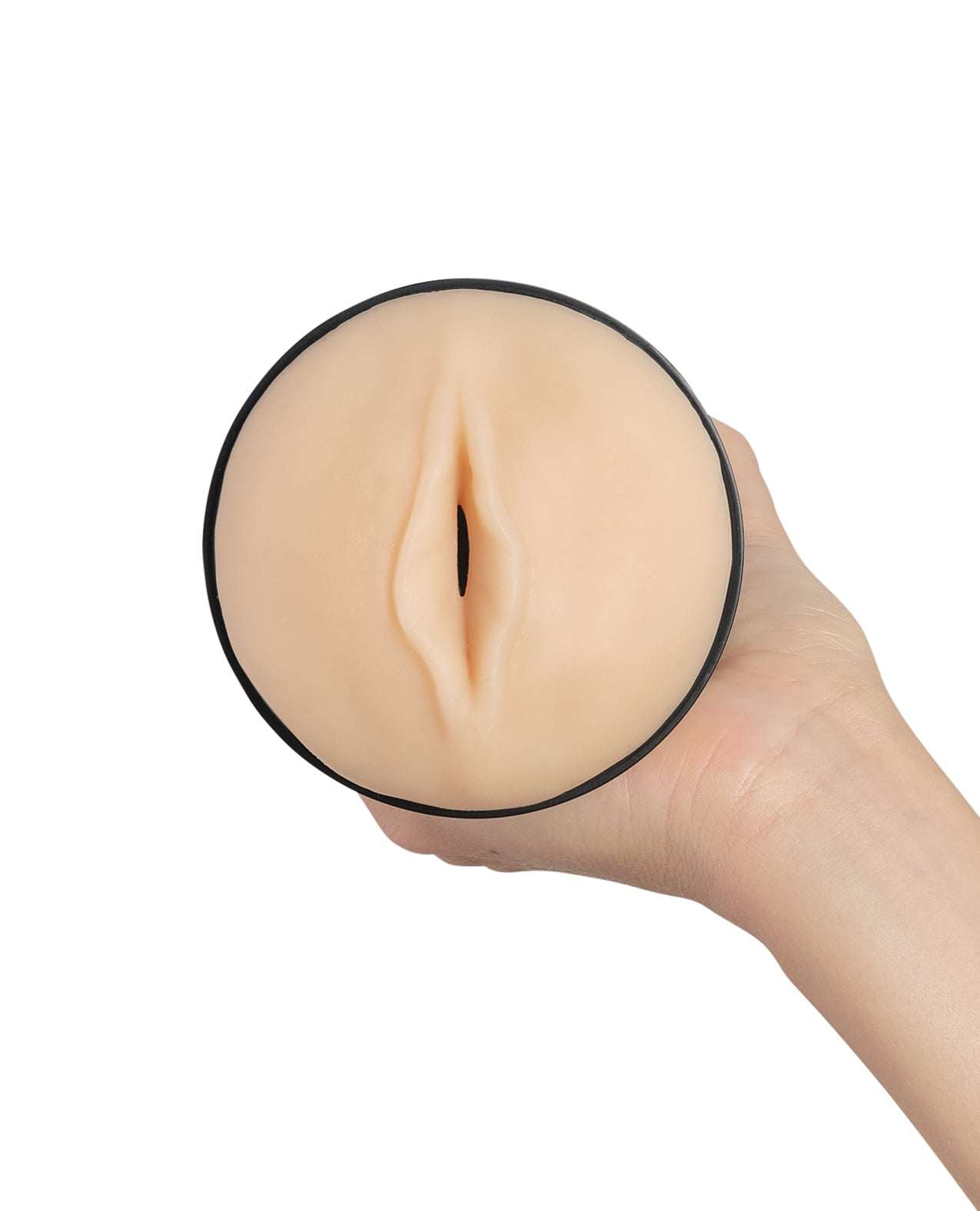 Kiiroo Feel Generic Stroker pale flesh-colored realistic textured male masturbator held in hand