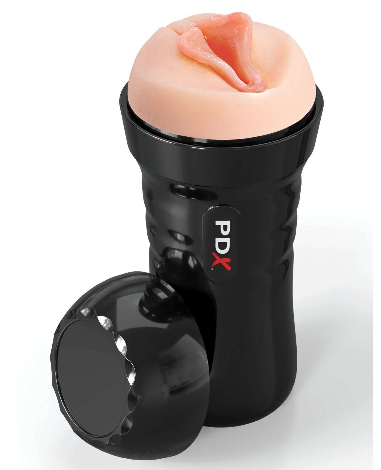 Wet Pussies Super Luscious Lip self-lubricating stroker with realistic pleasure tunnel in black ergonomic case.