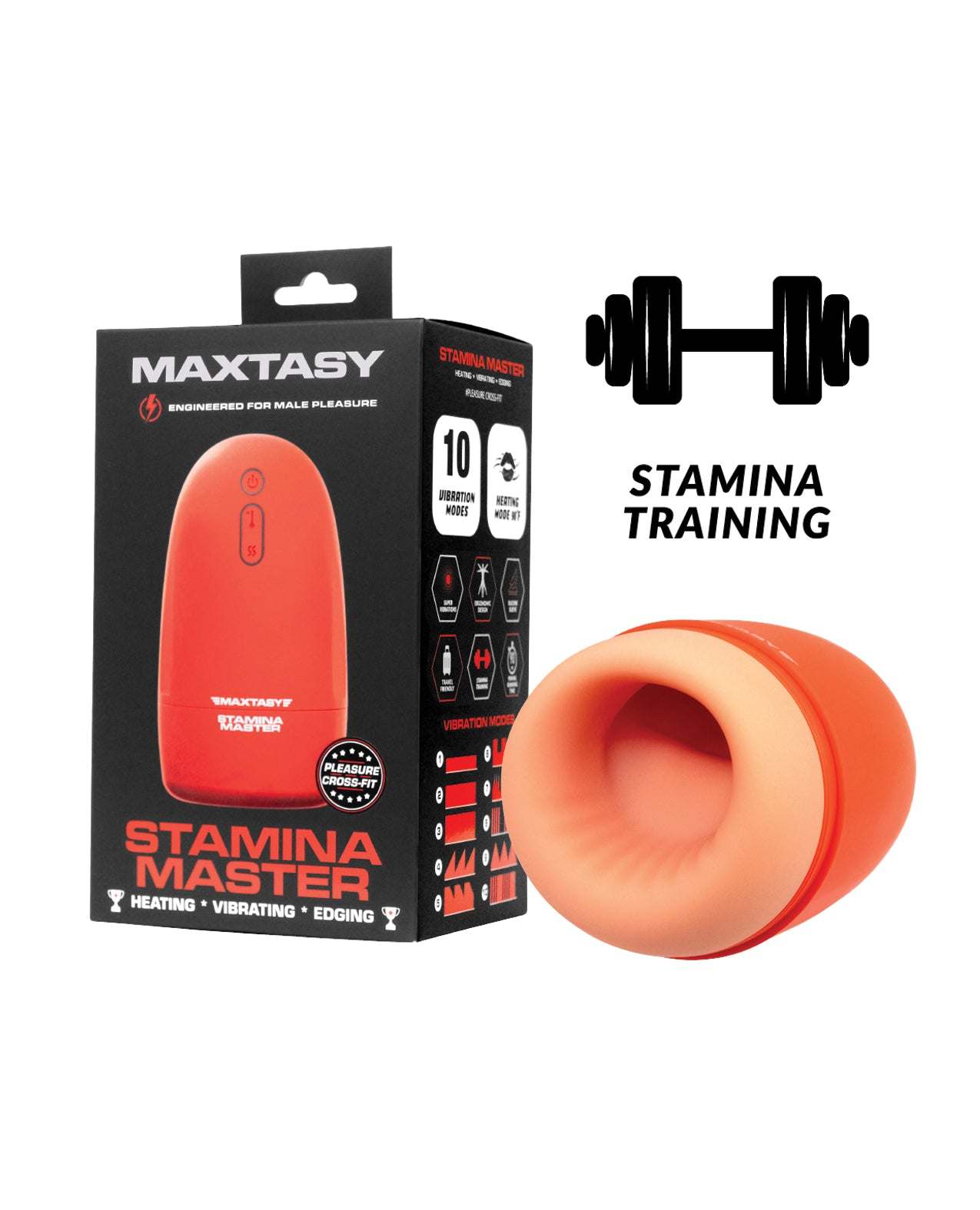 Maxtasy Stamina Master orange vibrating and heating stroker for male pleasure with packaging and stamina training icon