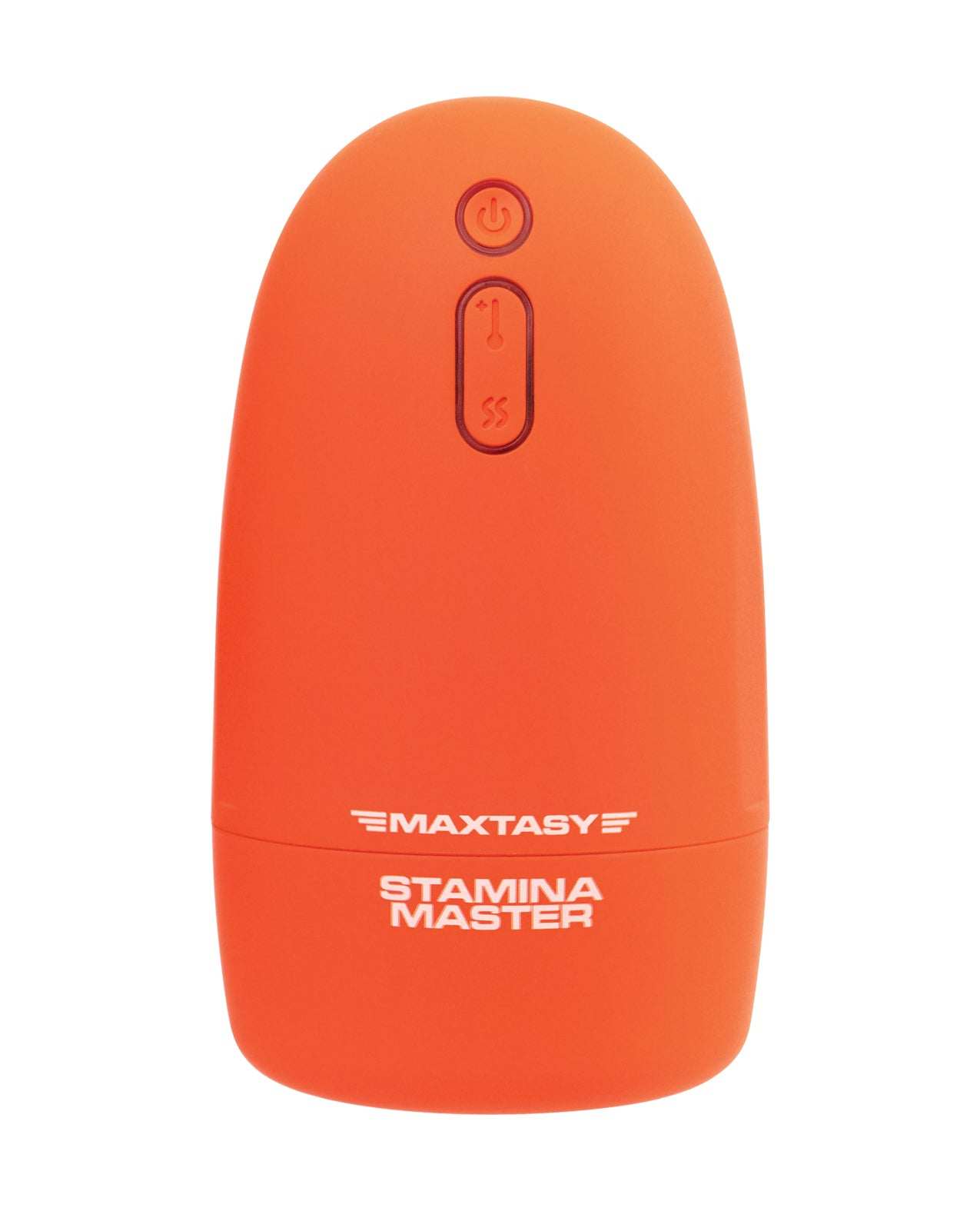 Orange Maxtasy Stamina Master heat-up and vibrating stroker with control buttons