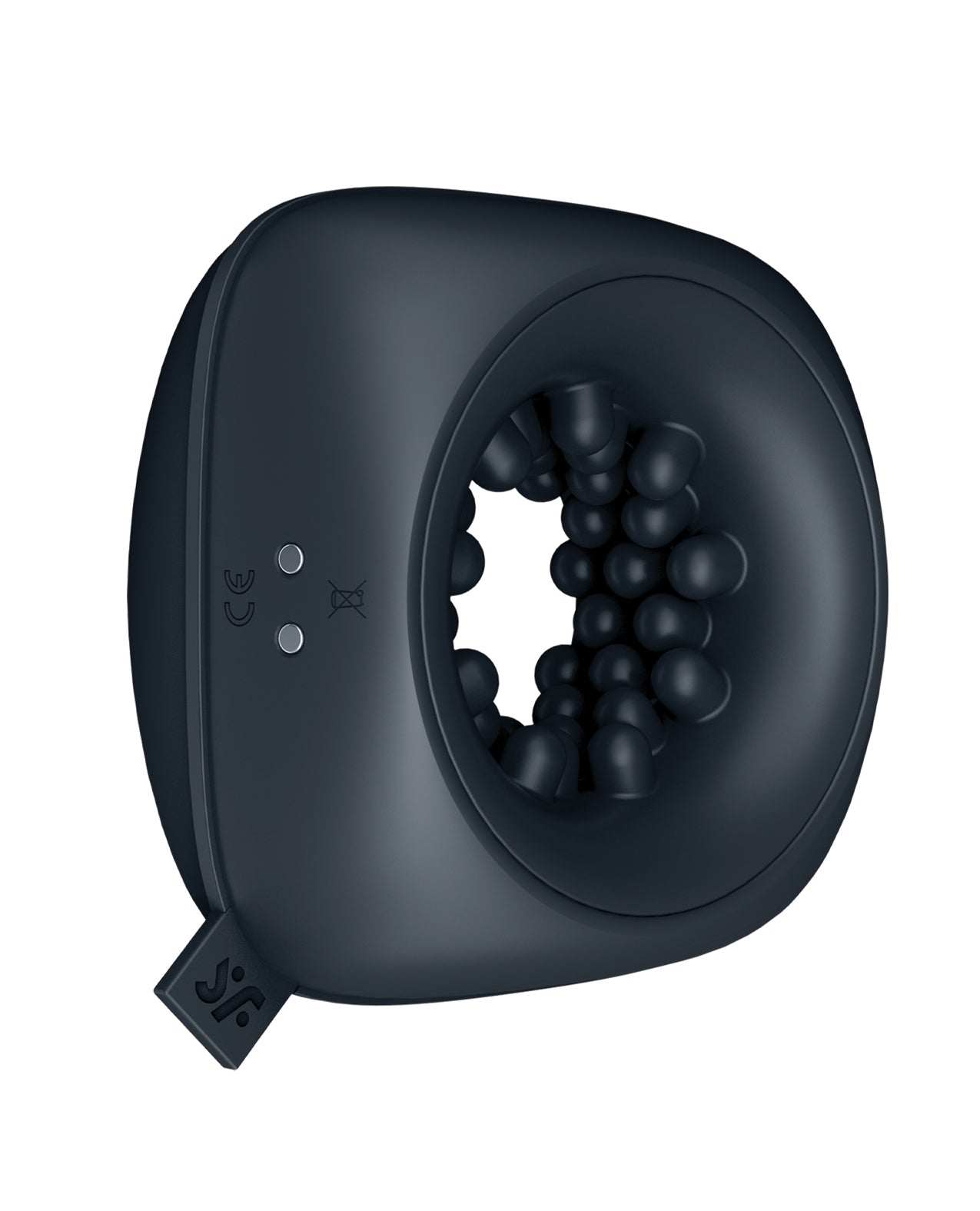Compact black Satisfyer Ring Stroker vibrating silicone masturbator with textured interior and USB charging.