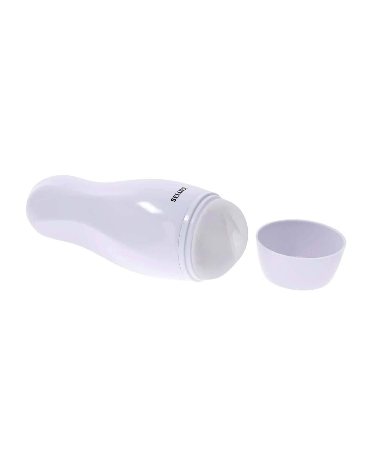 Selopa Pleasure Can Stroker in white with ergonomic design and textured vibrating interior for enhanced pleasure