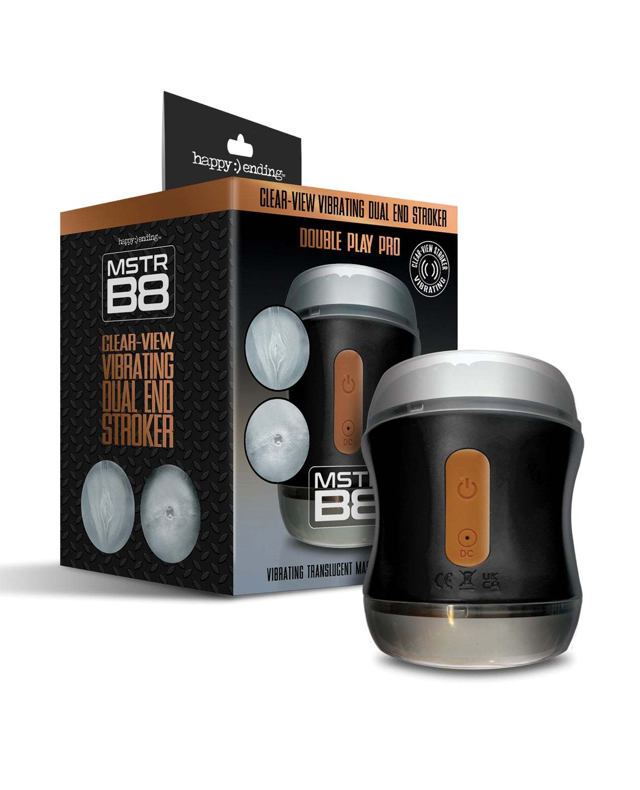 MSTR B8 Double Play Pro vibrating clear-view dual end stroker with 10 modes and travel-friendly design