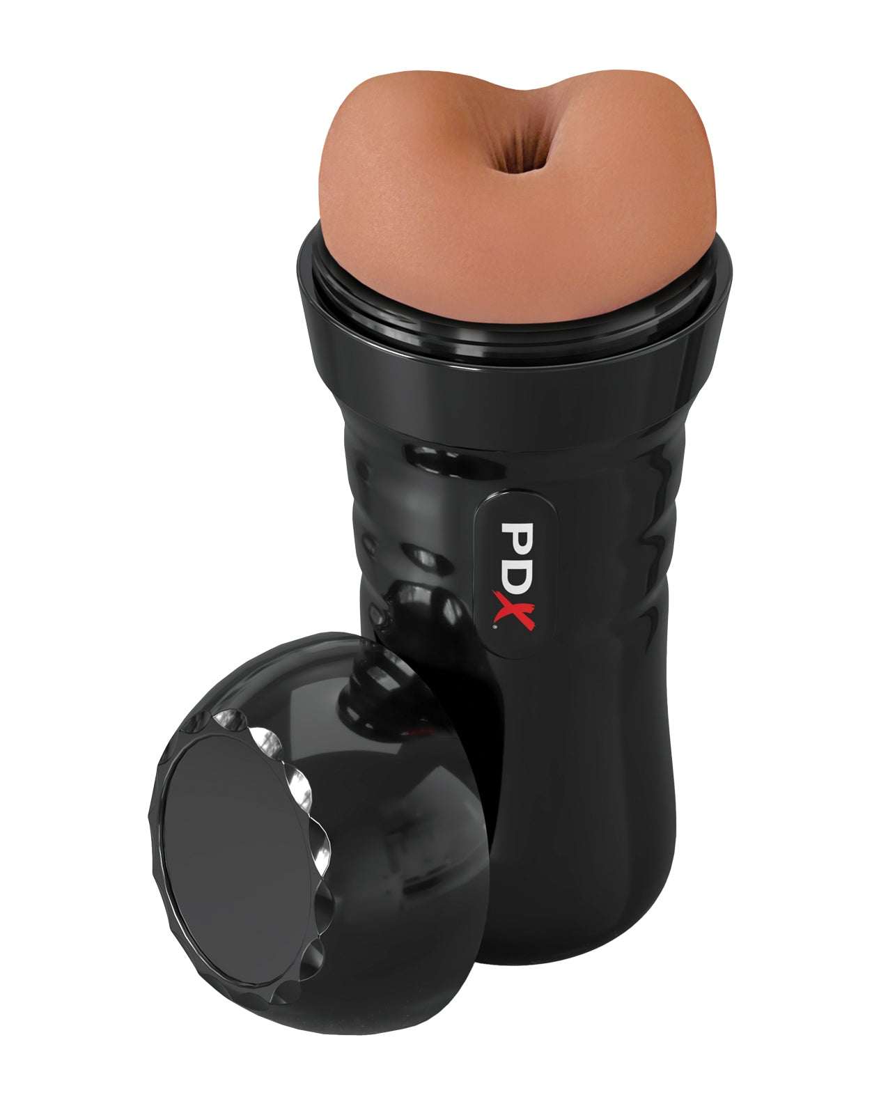PDX Extreme Wet Bussies Super Bangin' brown anal stroker with ergonomic black case and realistic textured pleasure tunnel