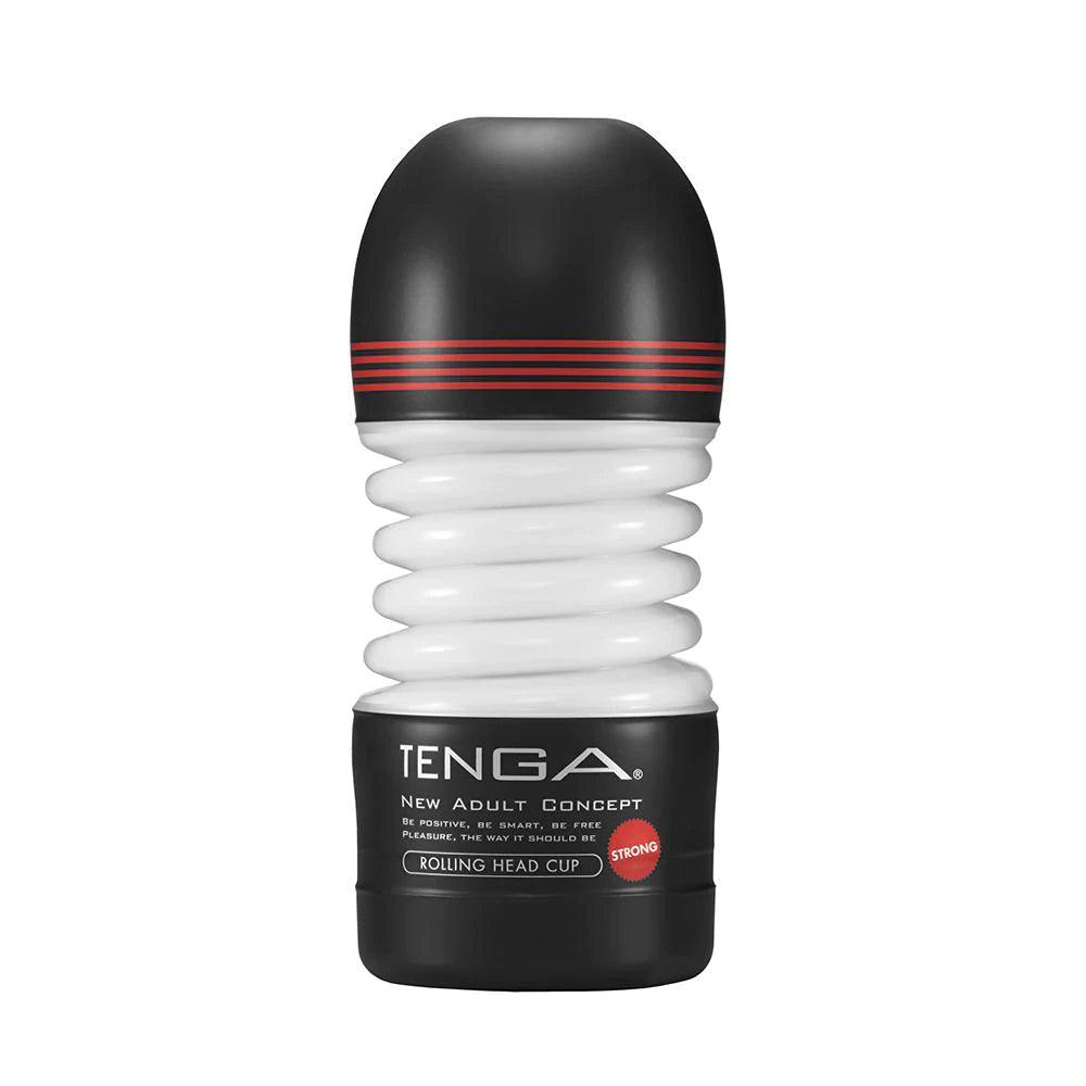 Tenga Rolling Head Cup Strong male pleasure device with flexible white spiral sleeve and black casing