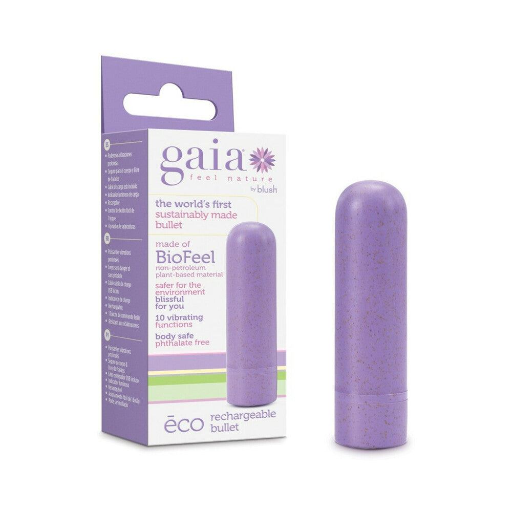 Gaia Eco Rechargeable Bullet Lilac vibrator made from plant-based BioFeel bioplastic with 10 vibration functions and USB rechargeable.
