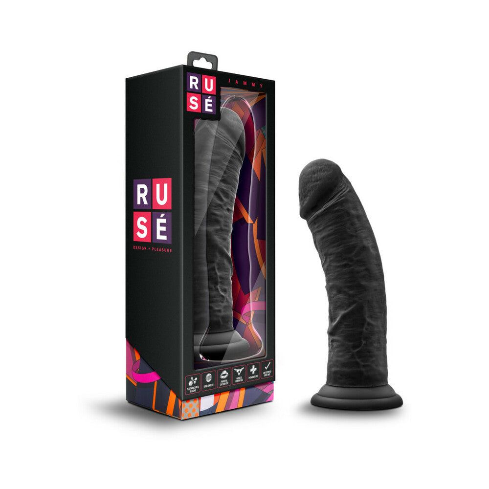 Ruse Jammy Realistic 8 in. black silicone dildo with suction base and lifelike texture