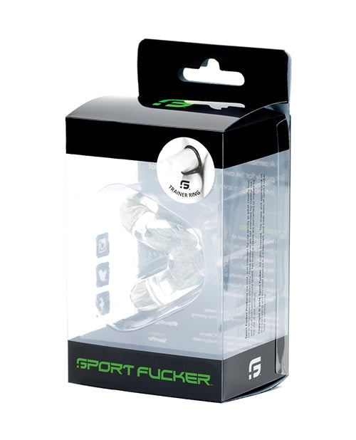 Sport Fucker Trainer Ring clear dual-action cock and ball toy with stretchable TPR material in retail packaging