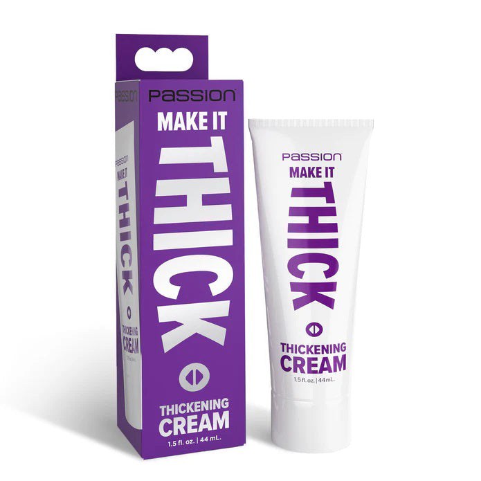Make It Thick Thickening Cream 1.5oz tube and purple packaging for enhanced intimate pleasure and girth increase