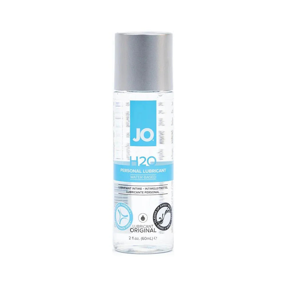 JO H2O Original Water-Based Lubricant 2 oz bottle with clear liquid and blue label