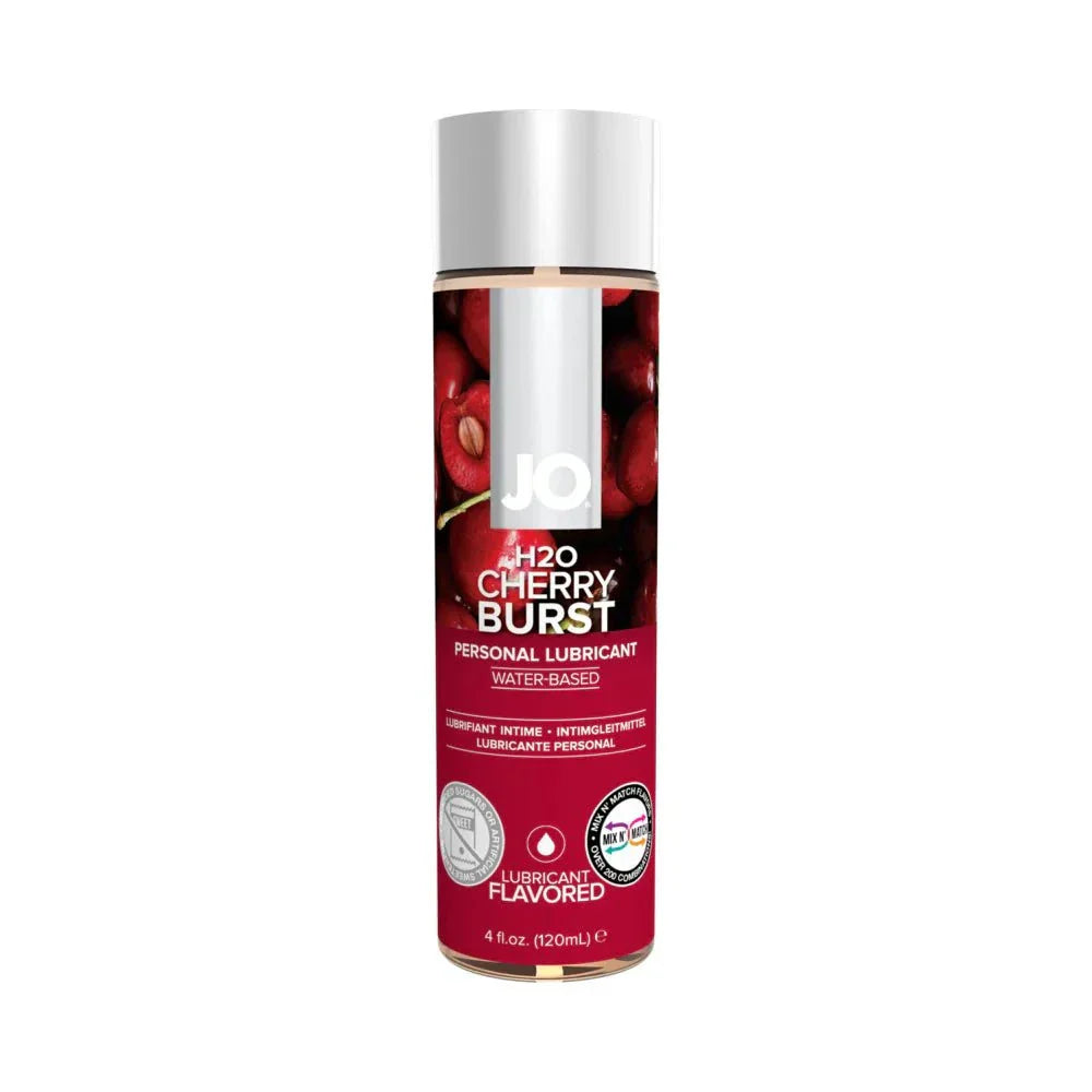 JO H2O Cherry Burst 4 oz flavored water-based personal lubricant with cherry scent and non-staining formula