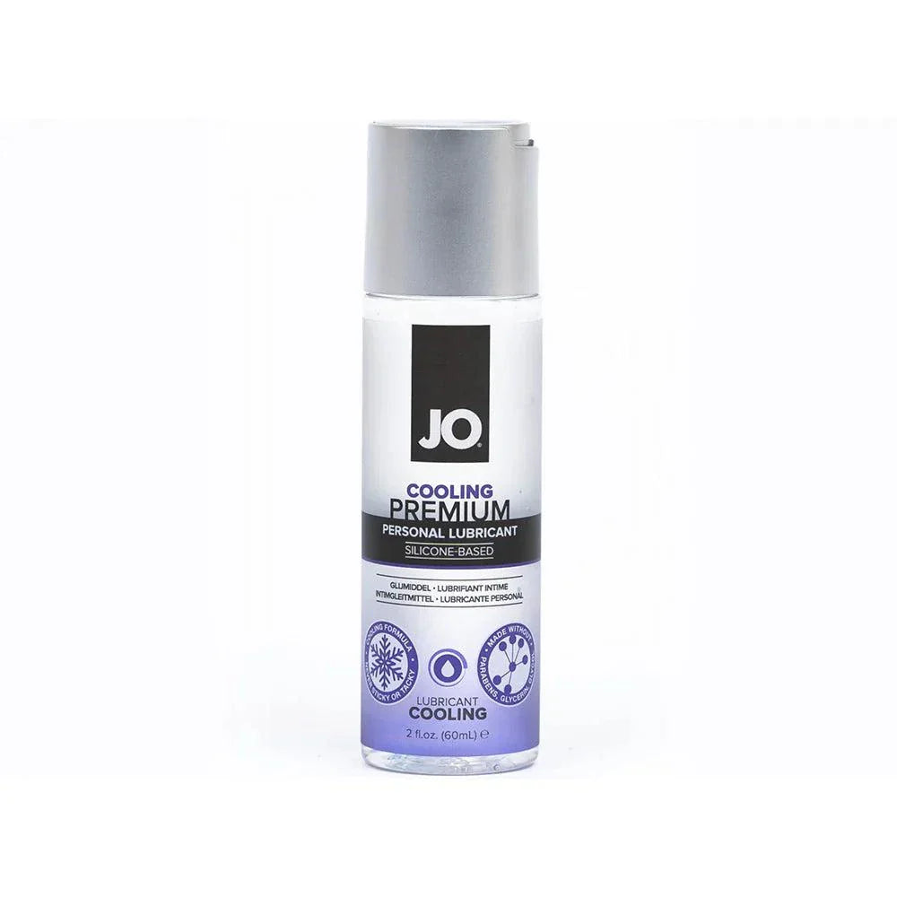 JO Premium Cooling Silicone-Based Lubricant 2 oz bottle with cooling effect and long-lasting silicone formula