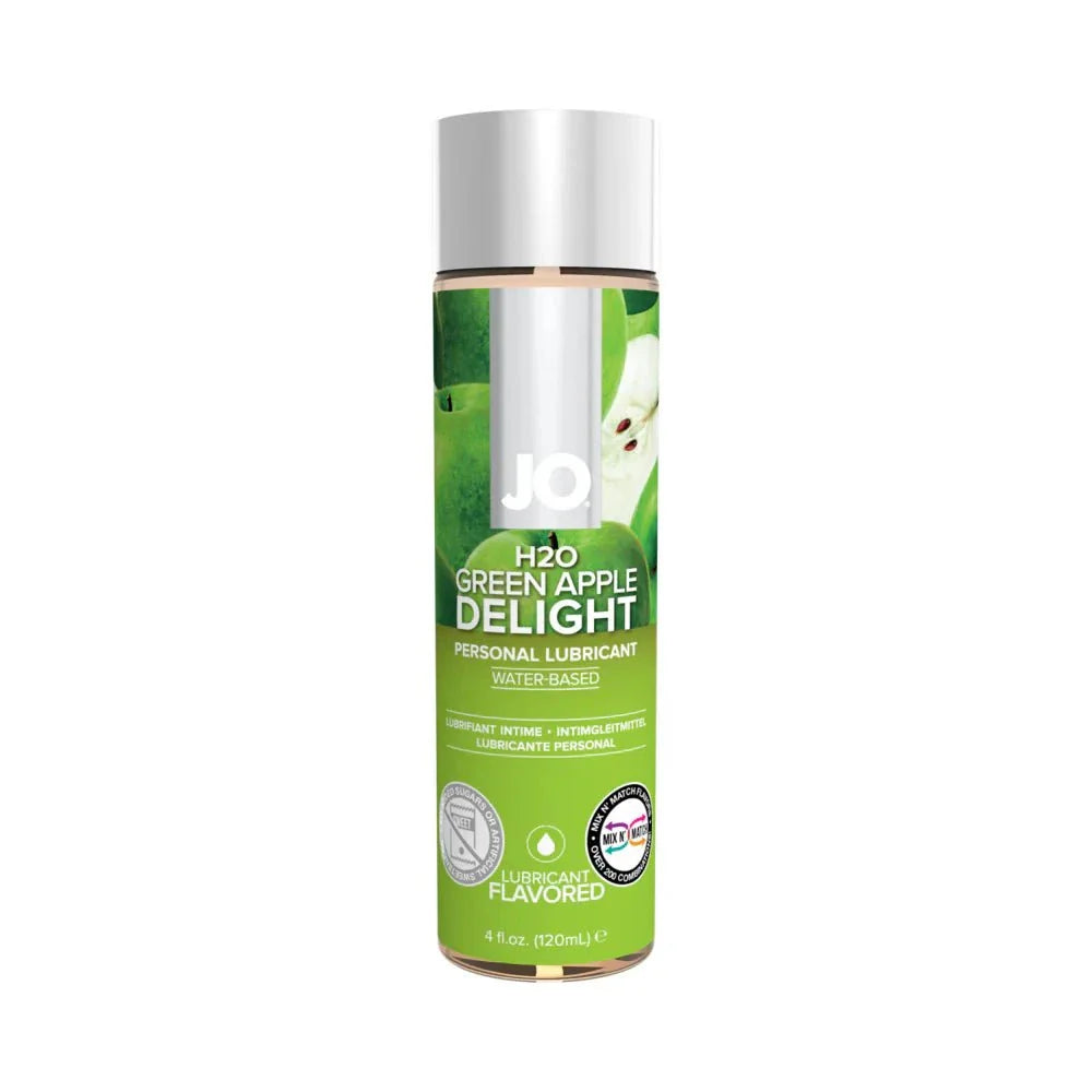 JO H2O Green Apple Delight 4 oz water-based flavored personal lubricant bottle with green apple design